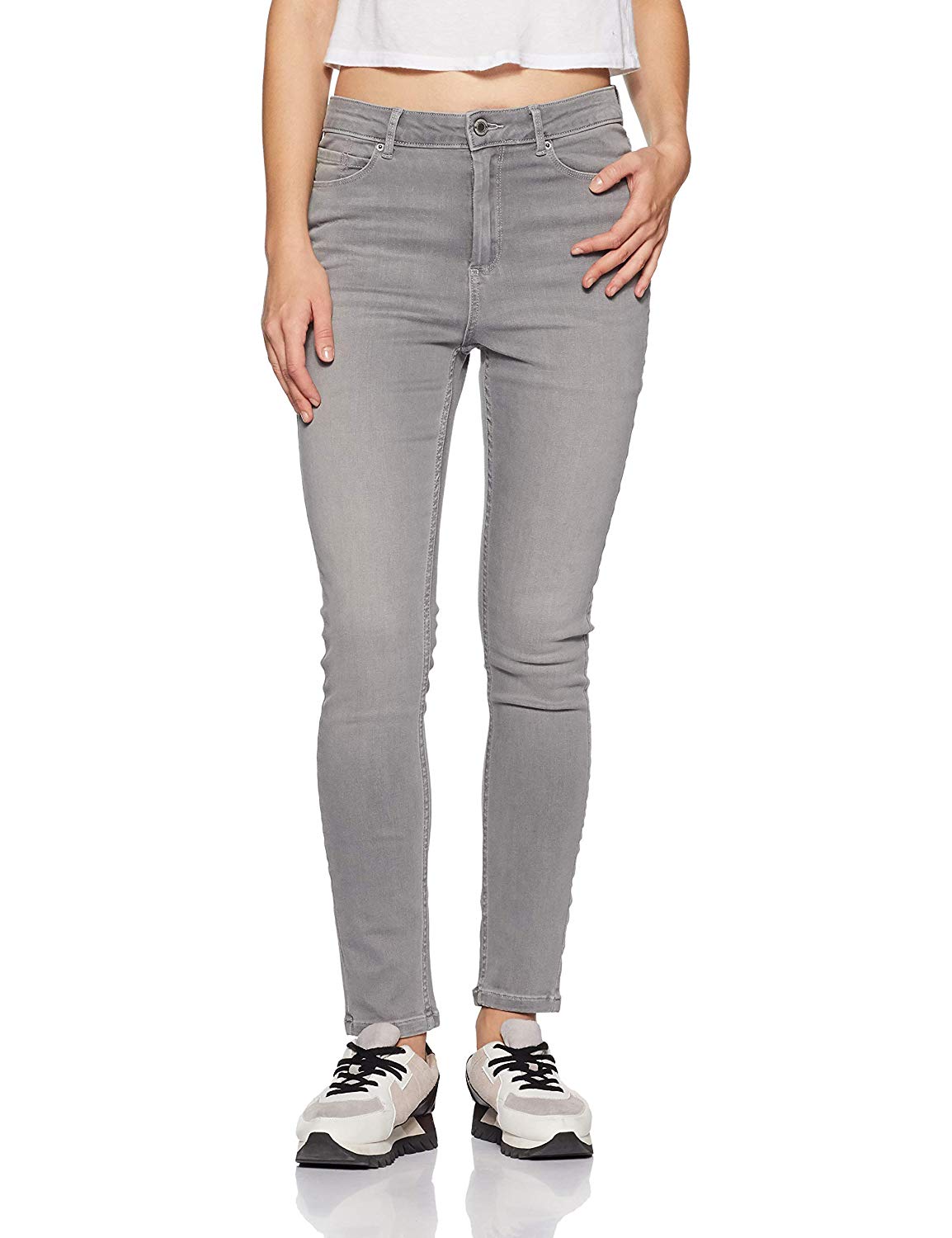 Buy Timbre Women Skinny Fit Denim Lycra Mid Rise Light Grey Jeans ...