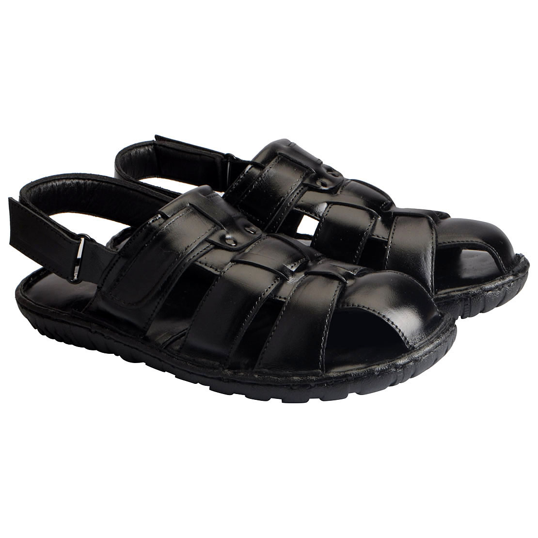 Buy Fausto Men's Black Leather Outdoor Floaters and Sandals Online ...