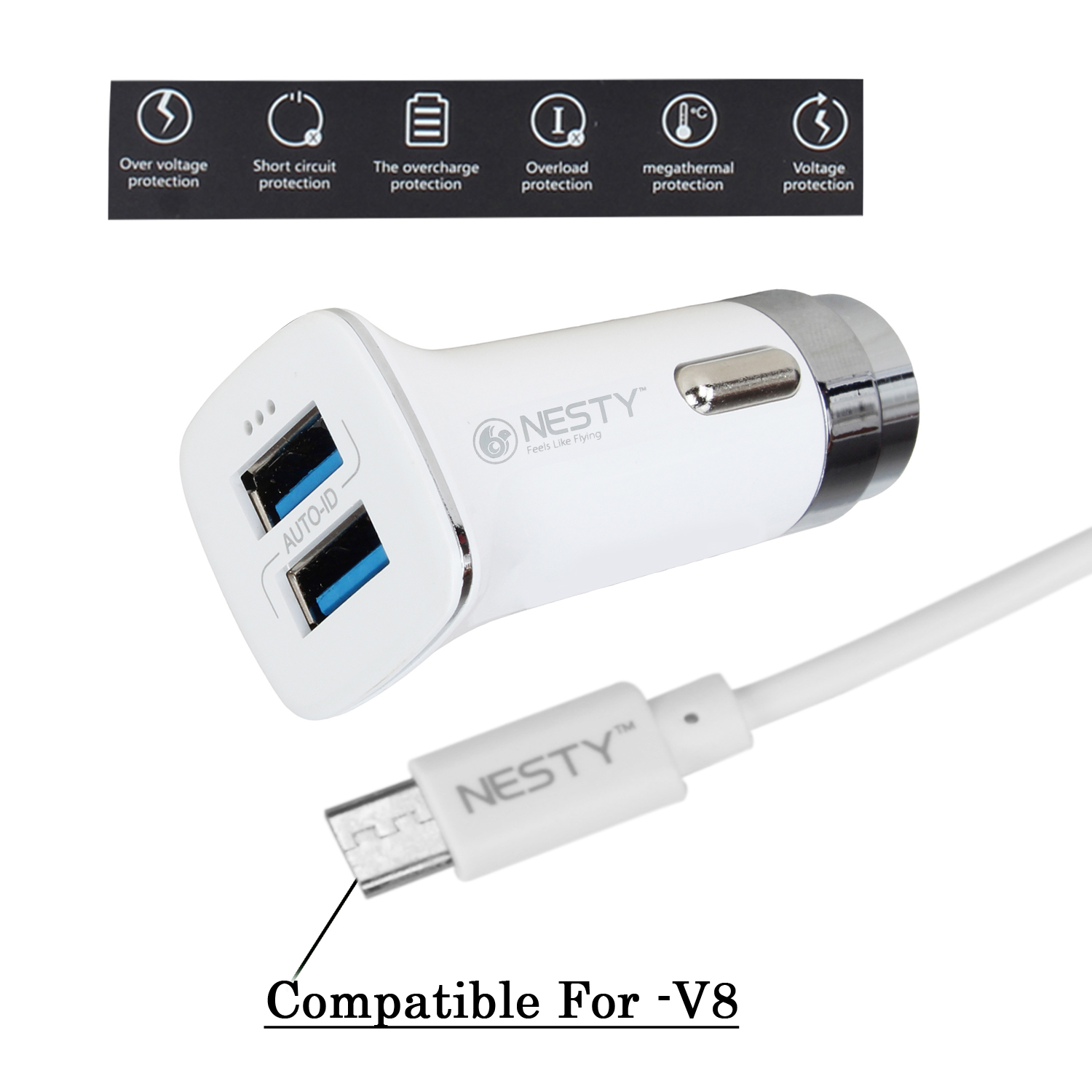 Buy Nesty GRCC1101/V8 Dual USB High Speed Car Charger with V8 Data