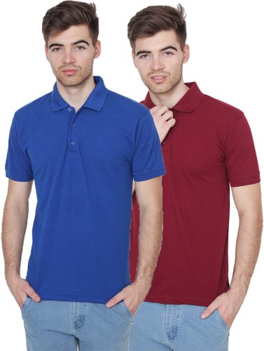 Xee Solid Men's Polo Neck Blue, Maroon T Shirt