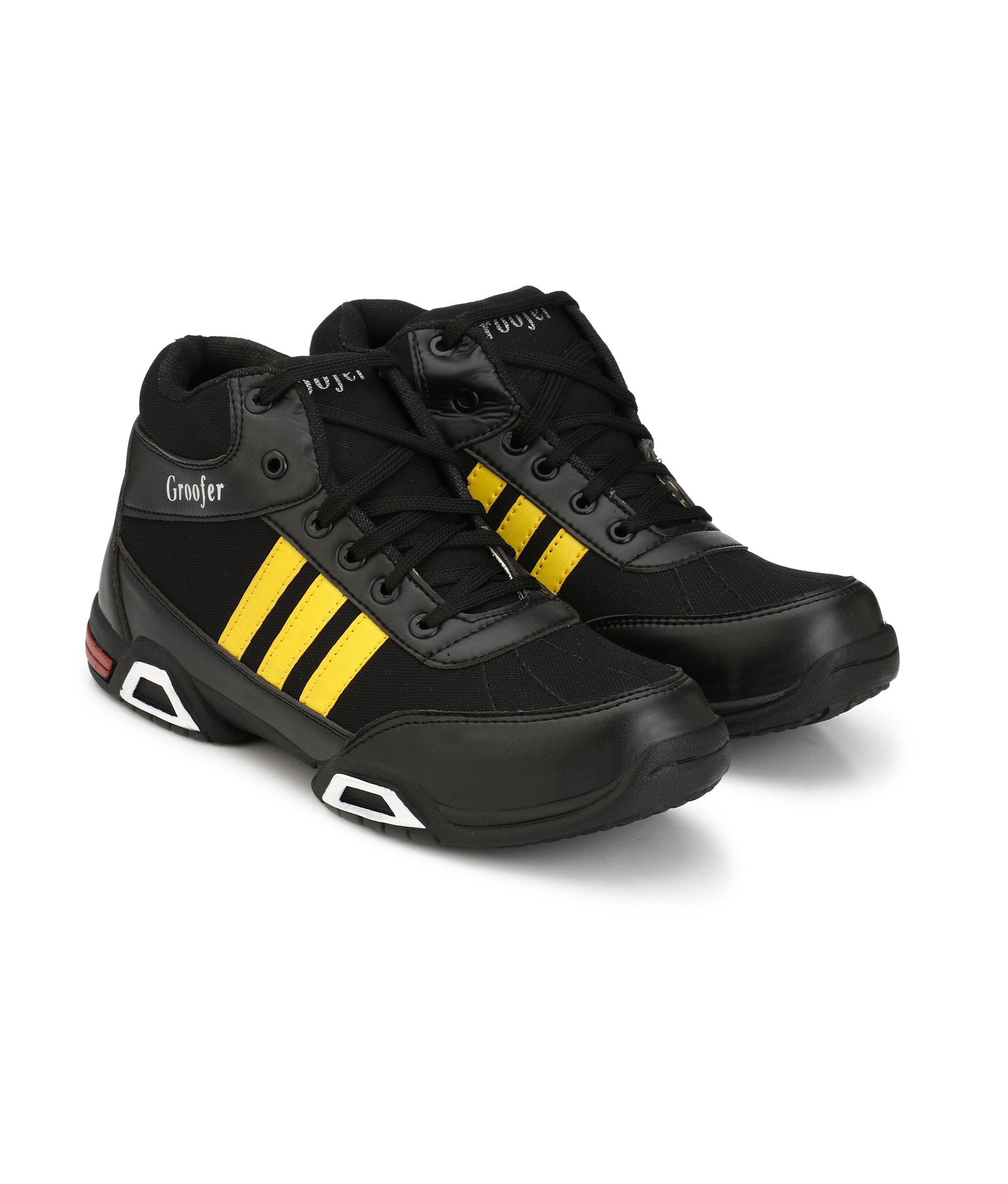 Buy Groofer Men's Black Yellow High Top Casual Shoes Online @ ₹549 from ...