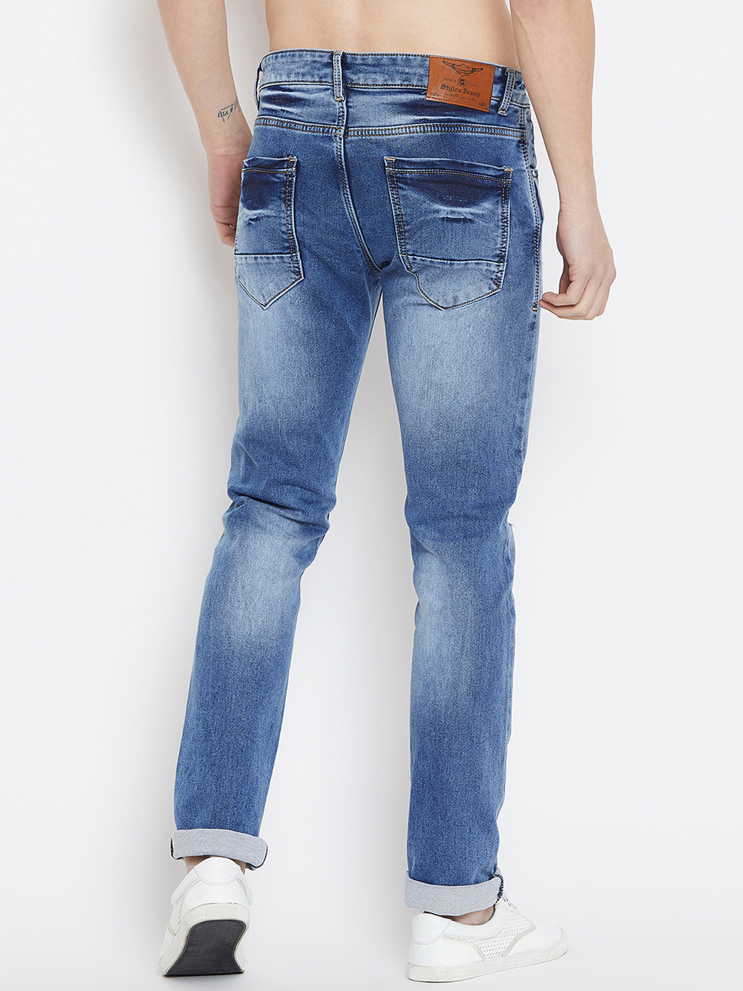 Buy Stylox Men Slim Fit Mid Rise Light Blue Distress Jeans Online ...