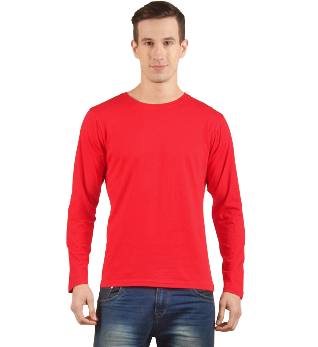 Buy Red Plain T-Shirt Full Sleeves Round Neck Cotton T-Shirt Online ...