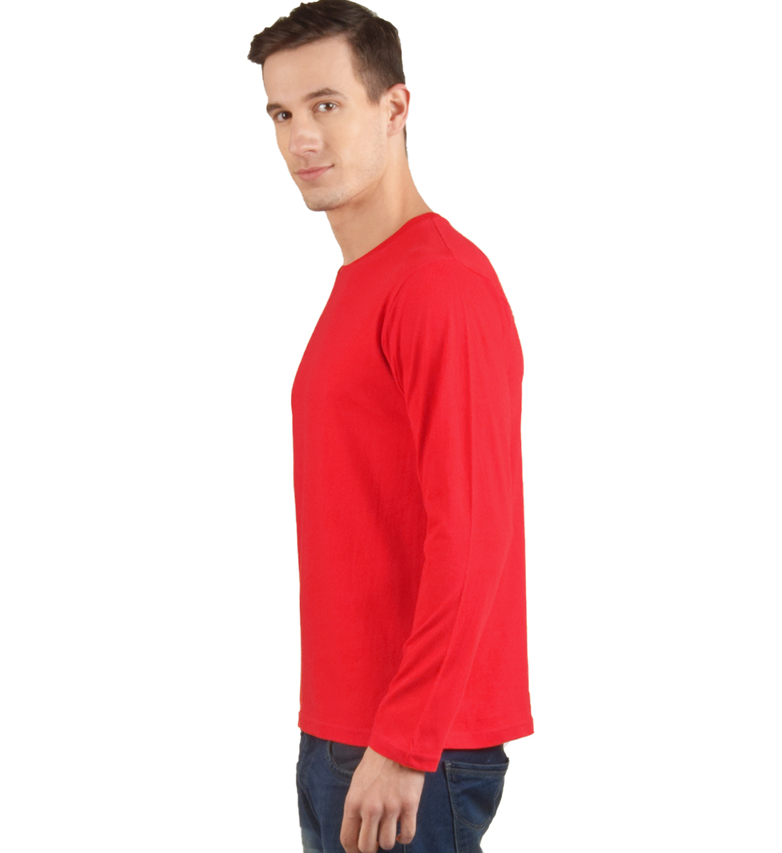 Buy Red Plain T-Shirt Full Sleeves Round Neck Cotton T-Shirt Online @ â¹399 from ShopClues