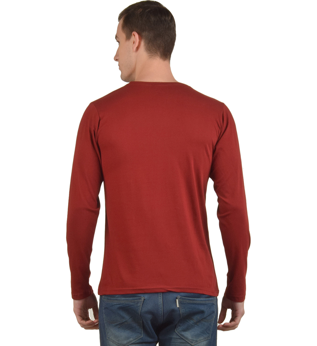 Buy Maroon Plain T-Shirt Full Sleeves Round Neck Cotton T-Shirt Online ...