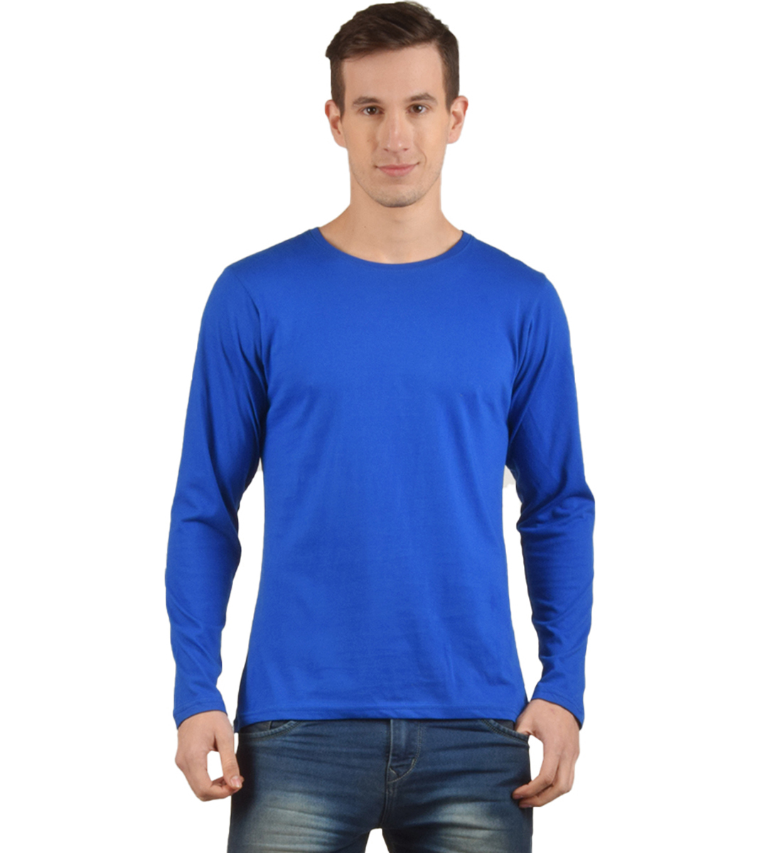 Buy Royal Blue T-Shirt Full Sleeves Round Neck Cotton T-Shirt Online ...