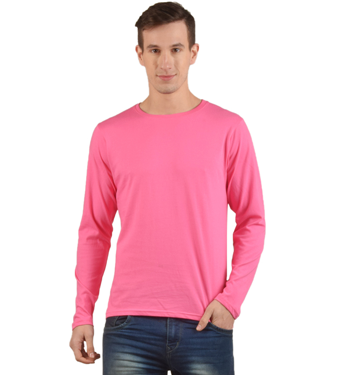 buy-hot-pink-plain-t-shirt-full-sleeves-round-neck-cotton-t-shirt