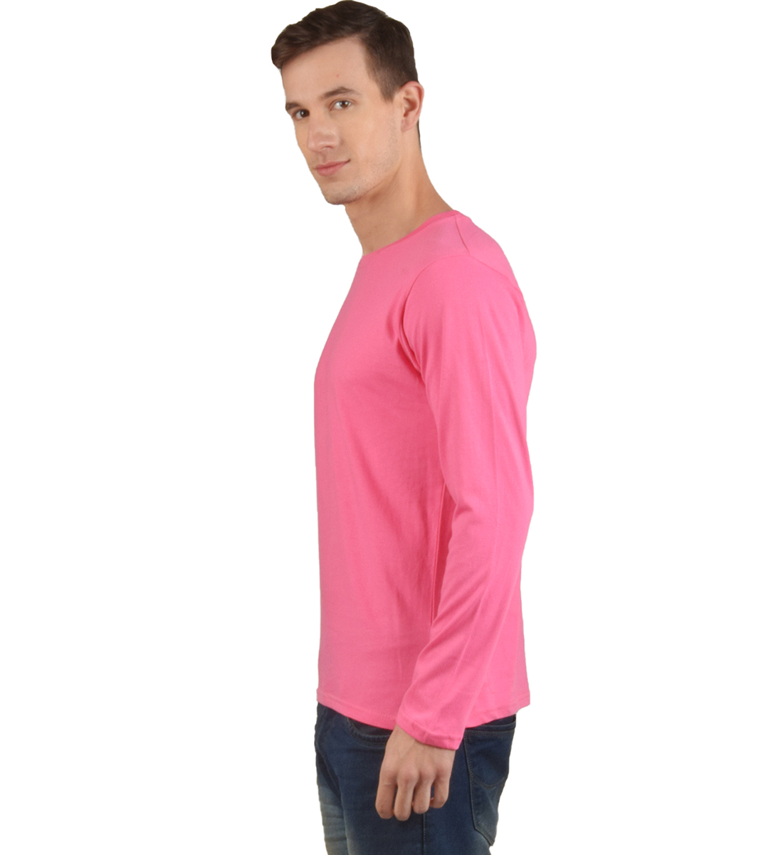 Buy Hot Pink Plain TShirt Full Sleeves Round Neck Cotton TShirt