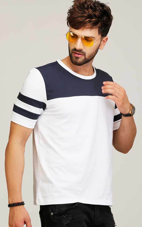 Buy Black Stud White Navy Round Neck Men Tshirt NR Online @ ₹329 from ...