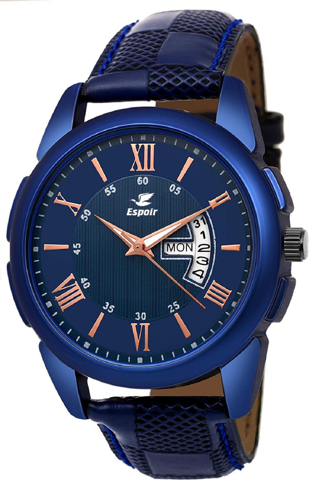 Buy Leather Strap Analog Watch For Men Espoir Blue Round Dial Online