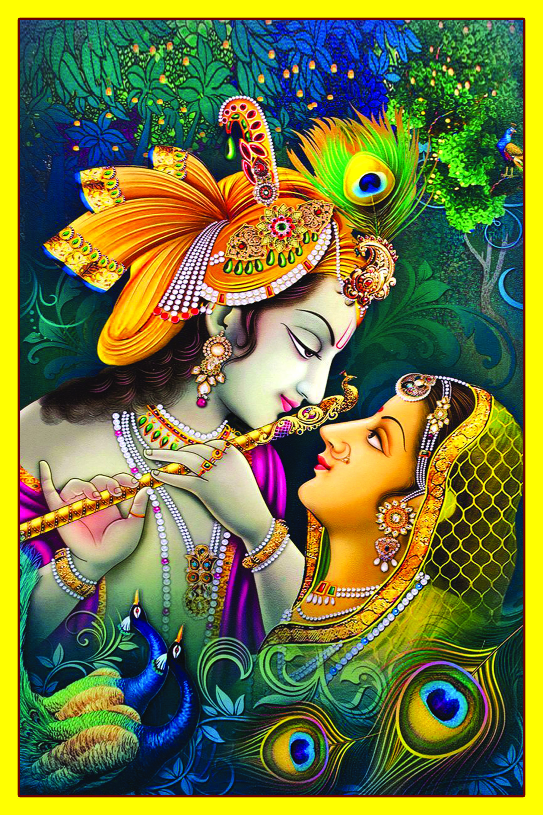 Buy Radha Krishna Yellow Wallpaper Sticker (12 X 18 Inch ...