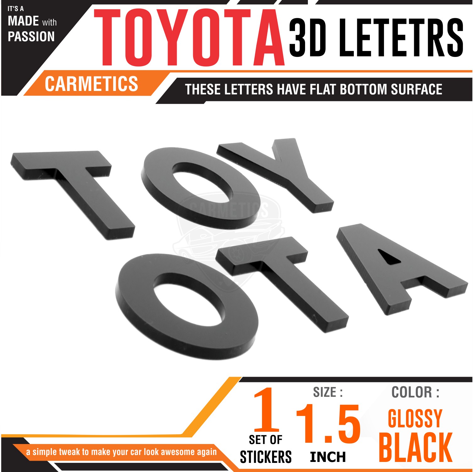 Buy CarMetics TOYOTA 3d letters 3d stickers Bonnet emblem decals ...