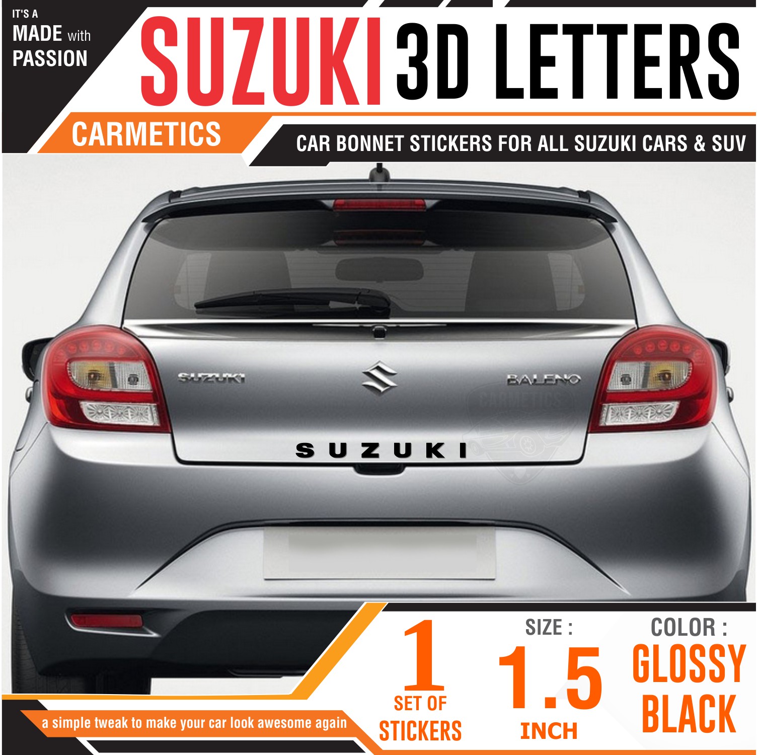 Buy CarMetics Suzuki 3D Letters for Maruti Suzuki Swift Glossy Black 1 ...