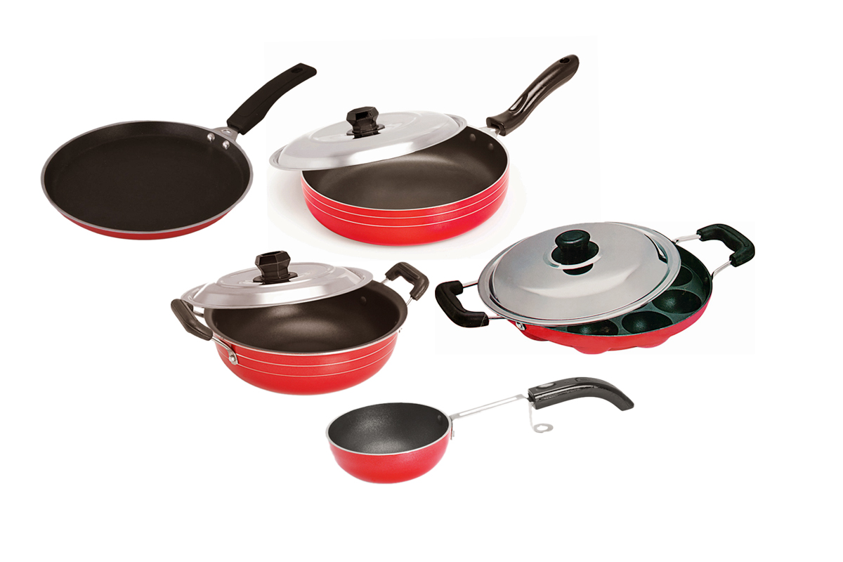 Buy Non Stick Cookware set of 5- Dosa Tawa, Kadhai with lid, Fry Pan ...