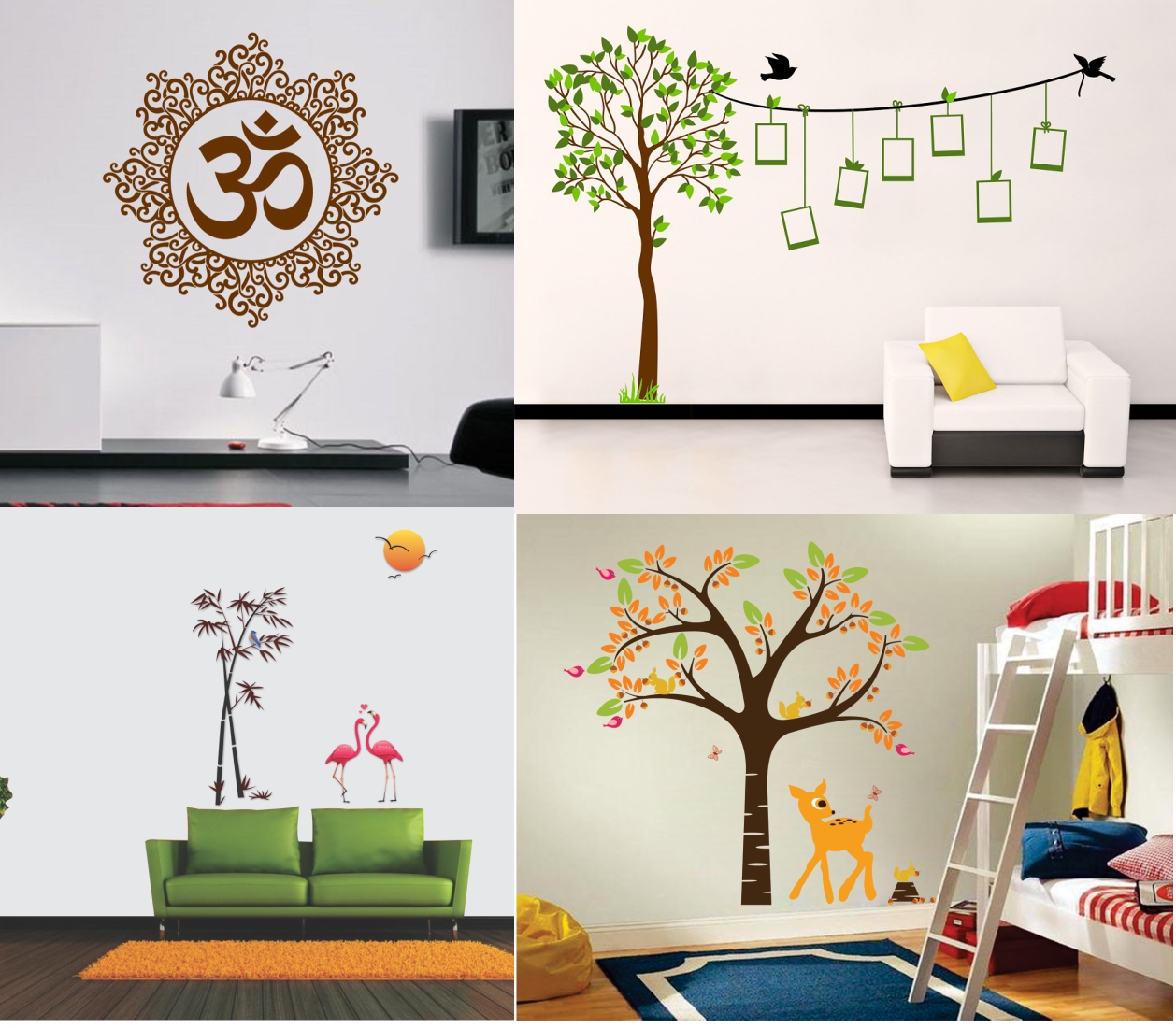 Buy Eja Art Pack of 4 Multicolor Wall Sticker Viny Material Om Design ...