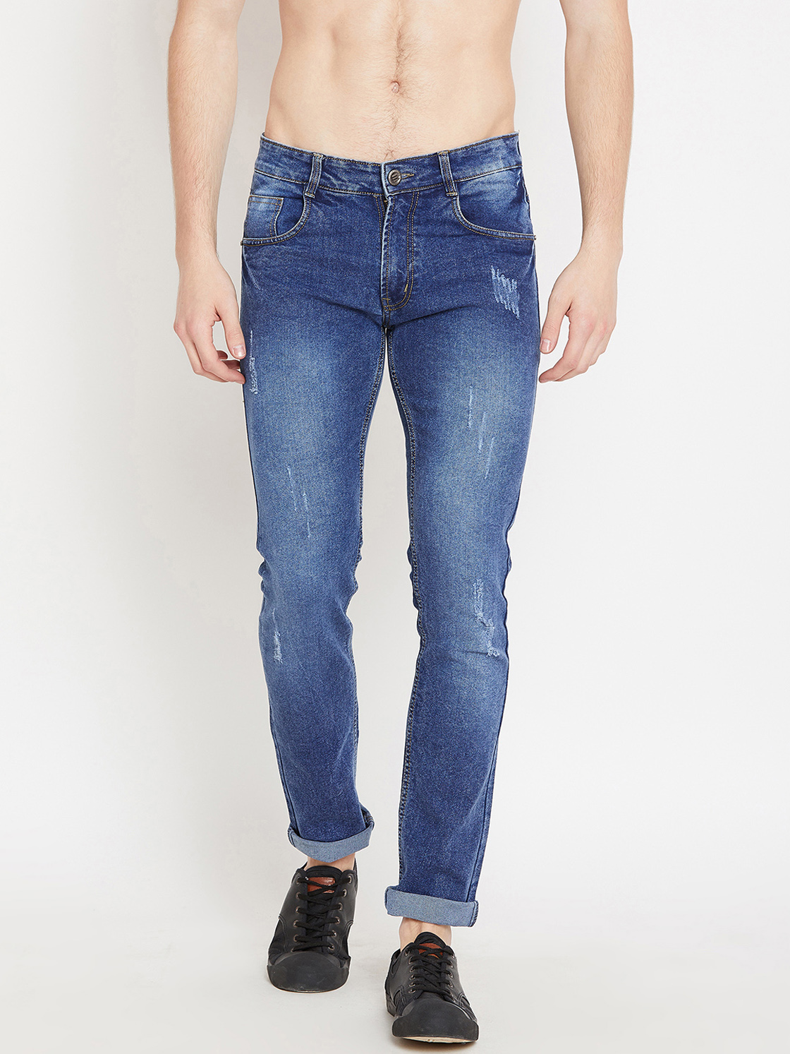 Buy Stylox Men Slim Fit Mid Rise Blue Little Damage Jeans Online @ ₹999 ...