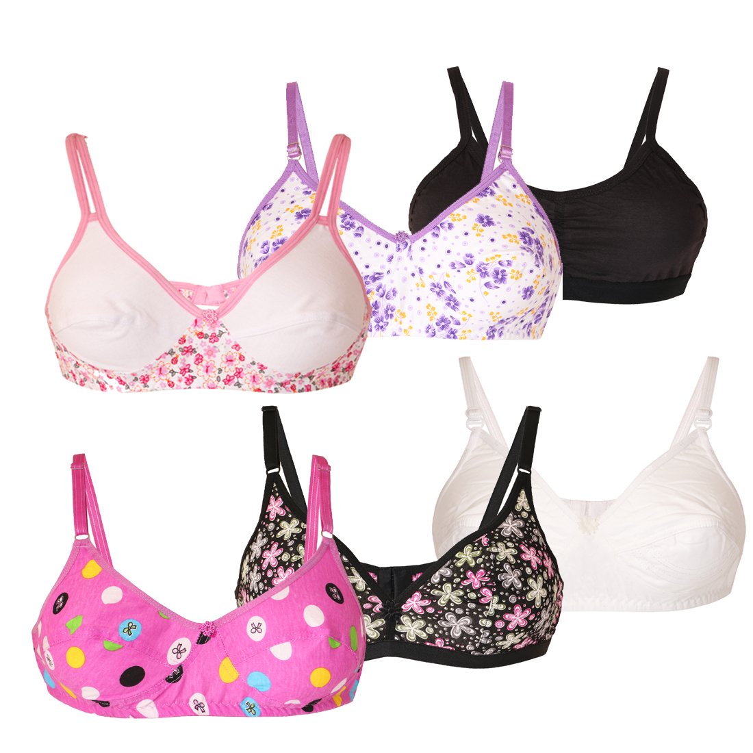 Minha Fashion Multicolor Non Padded Bra Pack of 6