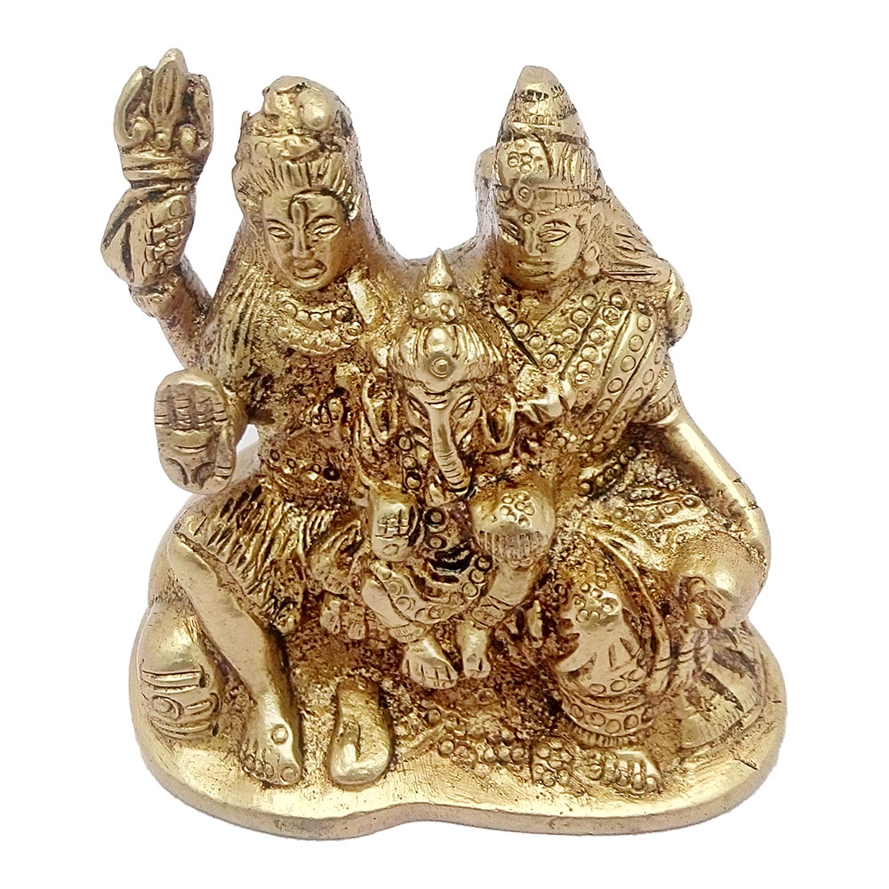 Buy Brass Golden Finish Hindu God Shiv Parivar Handicraft Idol Lord ...