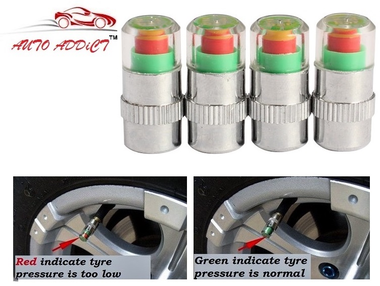 Buy Auto Addict Car Tire Pressure Air Alert Iron Tyre Valve Caps Set of ...