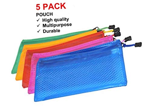 Zipper Mesh Pouch 5Pcs Pencil Pen Stationary Holder Case Travel Document Holder Bag Cosmetics Pouch   Colors May Vary  2