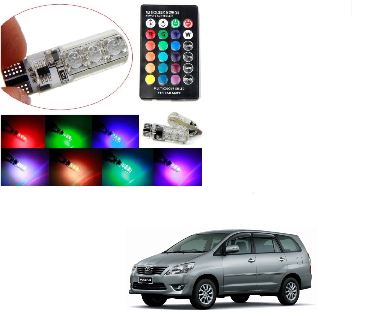 Buy Auto Addict Car 2PC T10 LED RGB Parking Indicator Socket Light Bulb ...