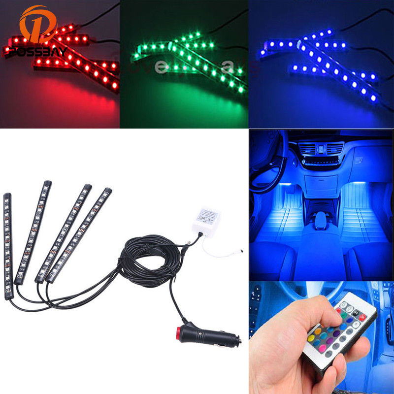 Buy Autosky 4pcs 12 LED Multi-color Remote Control Car LED Interior ...