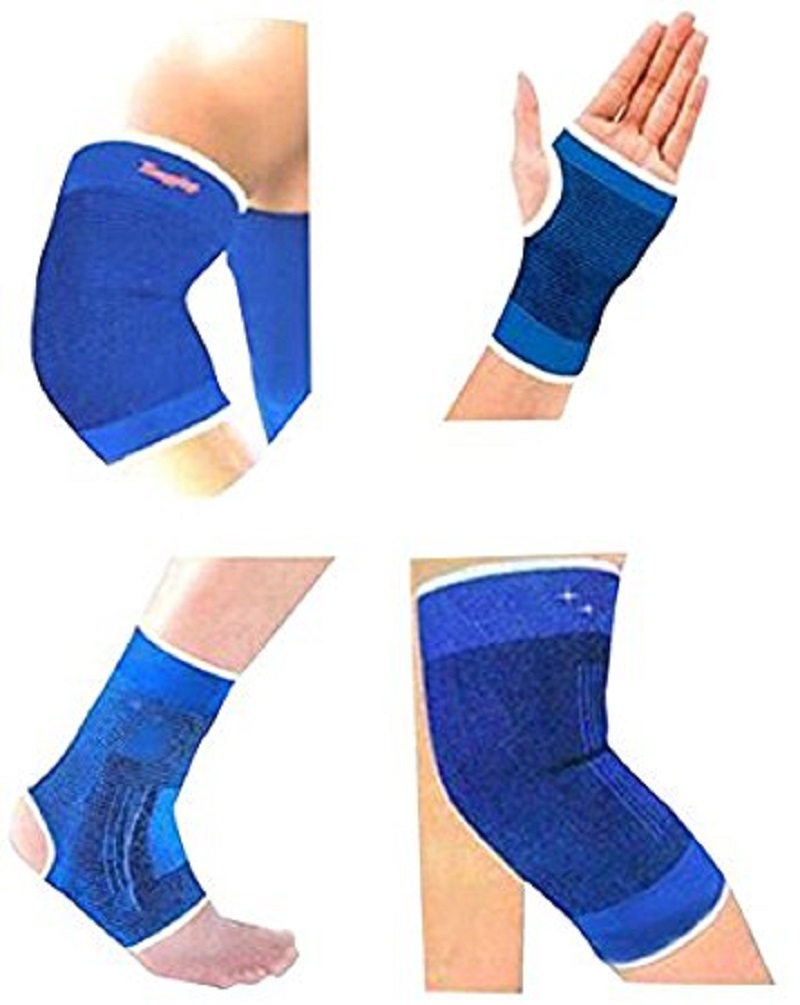 Fitness Combo Ankle/ Knee / Elbow / Palm Support Pairs for GYM Exercise Grip Blue
