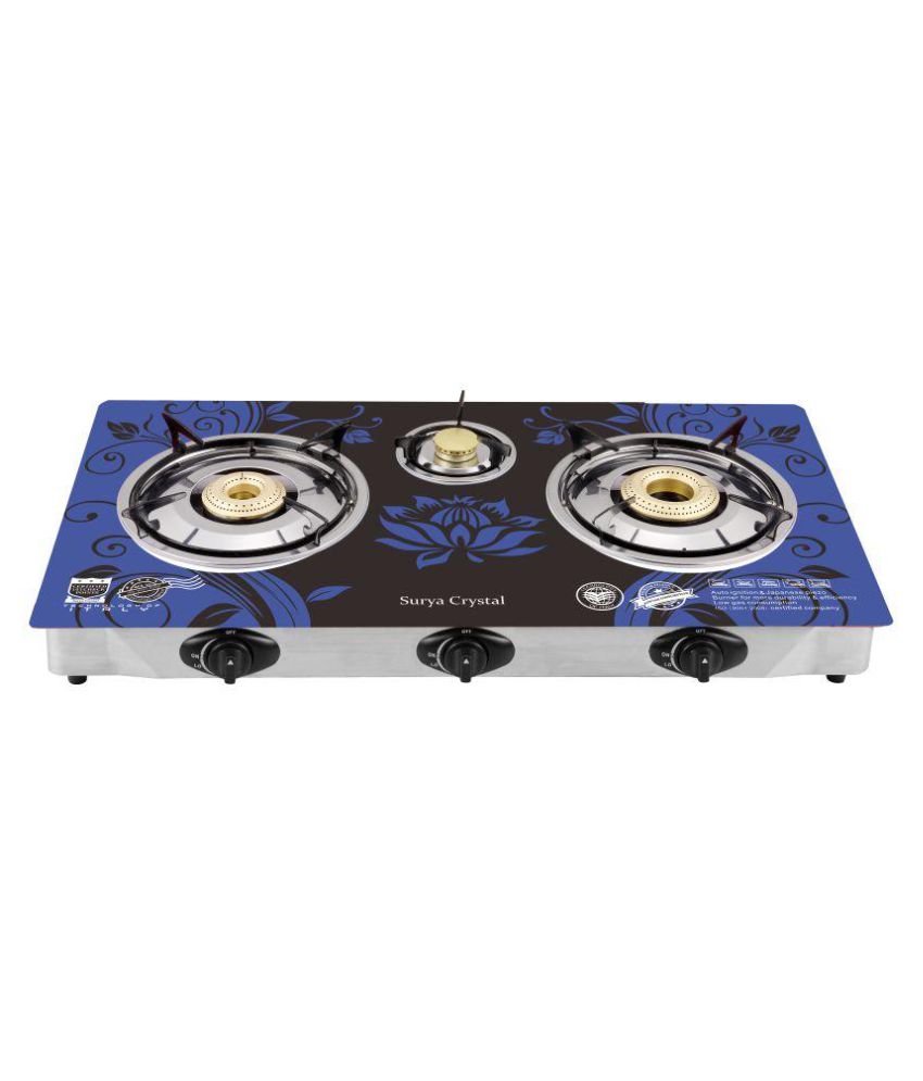 Buy SURYA CRYSTAL AUTOMATIC 3 BURNER GAS STOVE COOKTOP Online @ ₹2880 ...