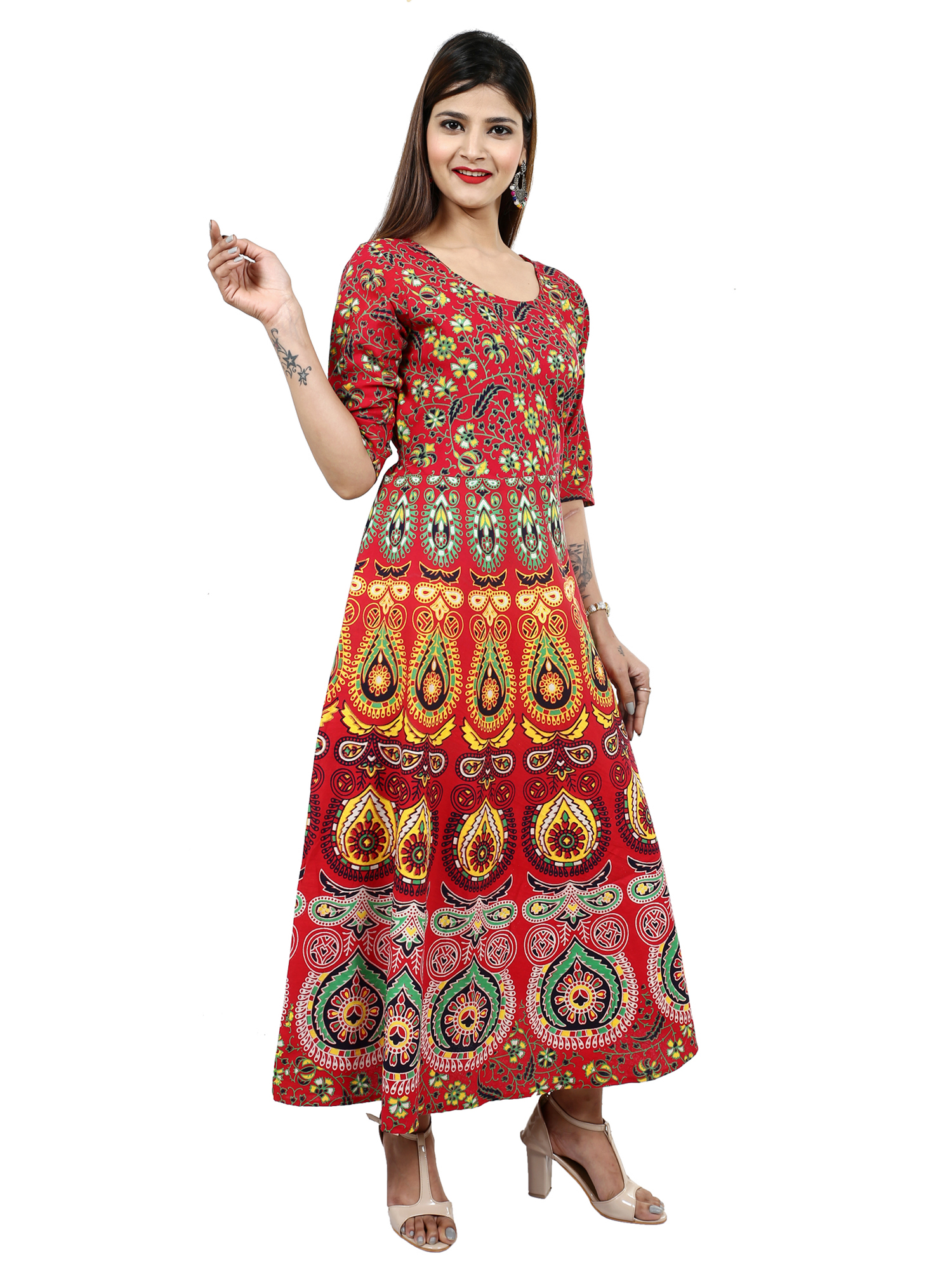 Buy Dhruvi Western Wear Long Cotton Maxi for Women Dress (Free Size Up ...