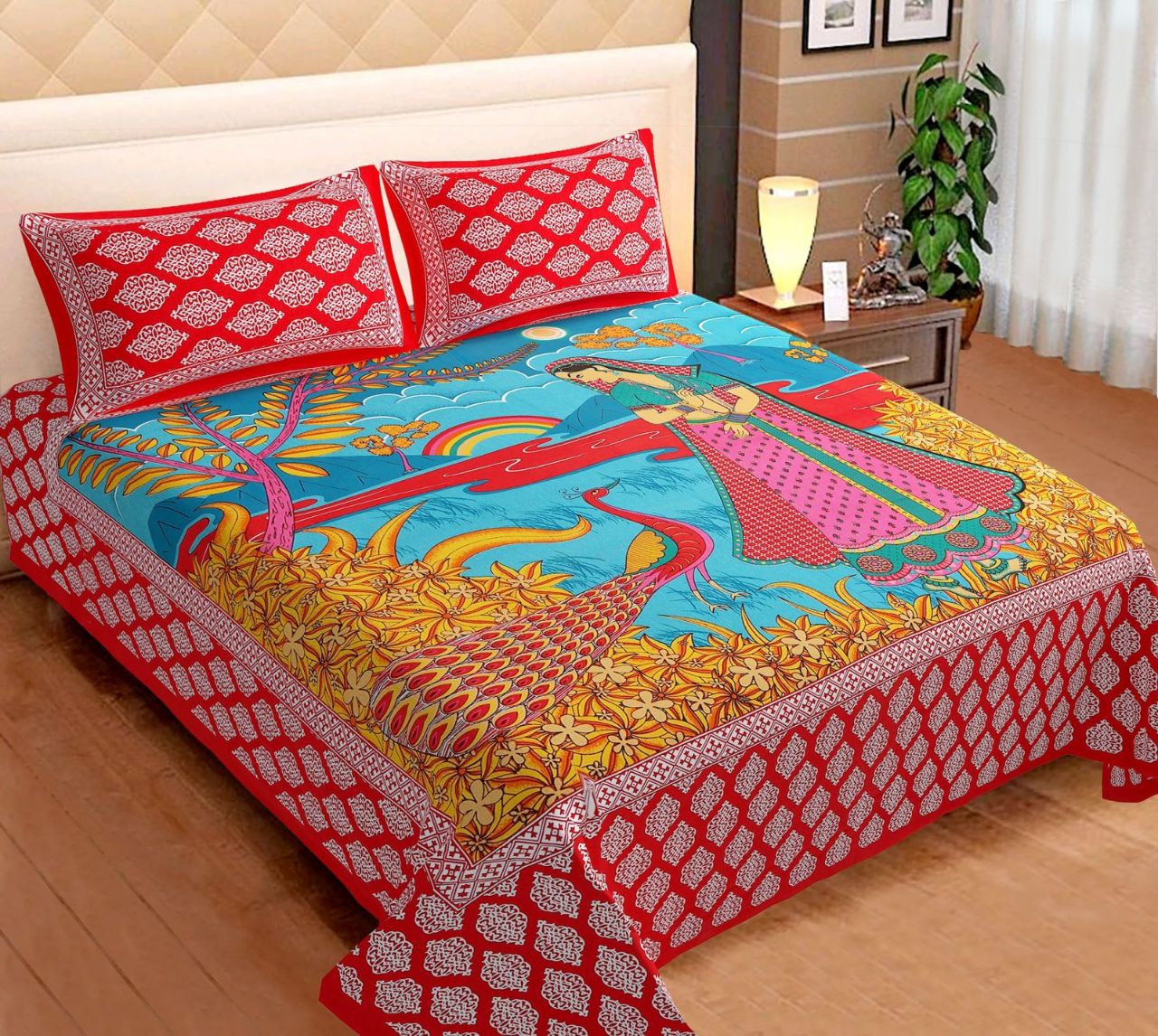 Buy RD TREND Jaipuri Hand Print 100 200 TC Cotton King Size Bed Sheet