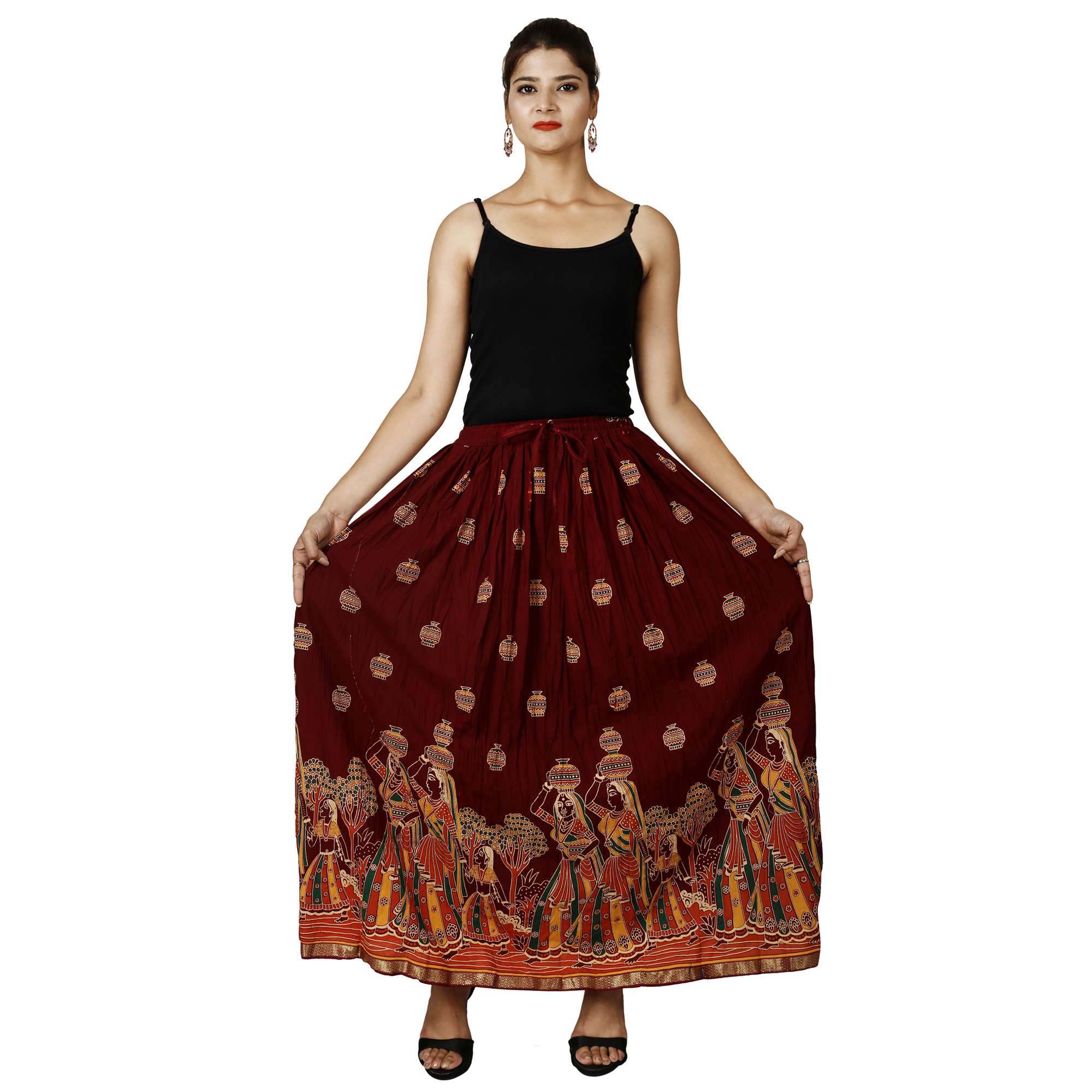 Buy Decot Paradise Women's Rajasthani Printed Skirt Maroon Rajasthani ...