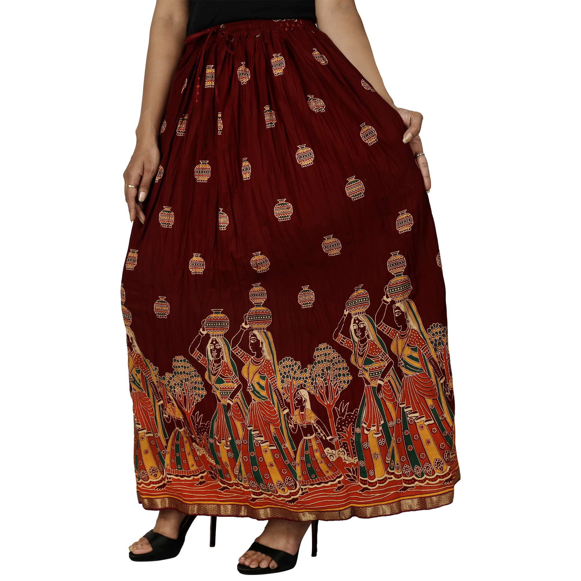 Buy Decot Paradise Women's Rajasthani Printed Skirt Maroon Rajasthani ...