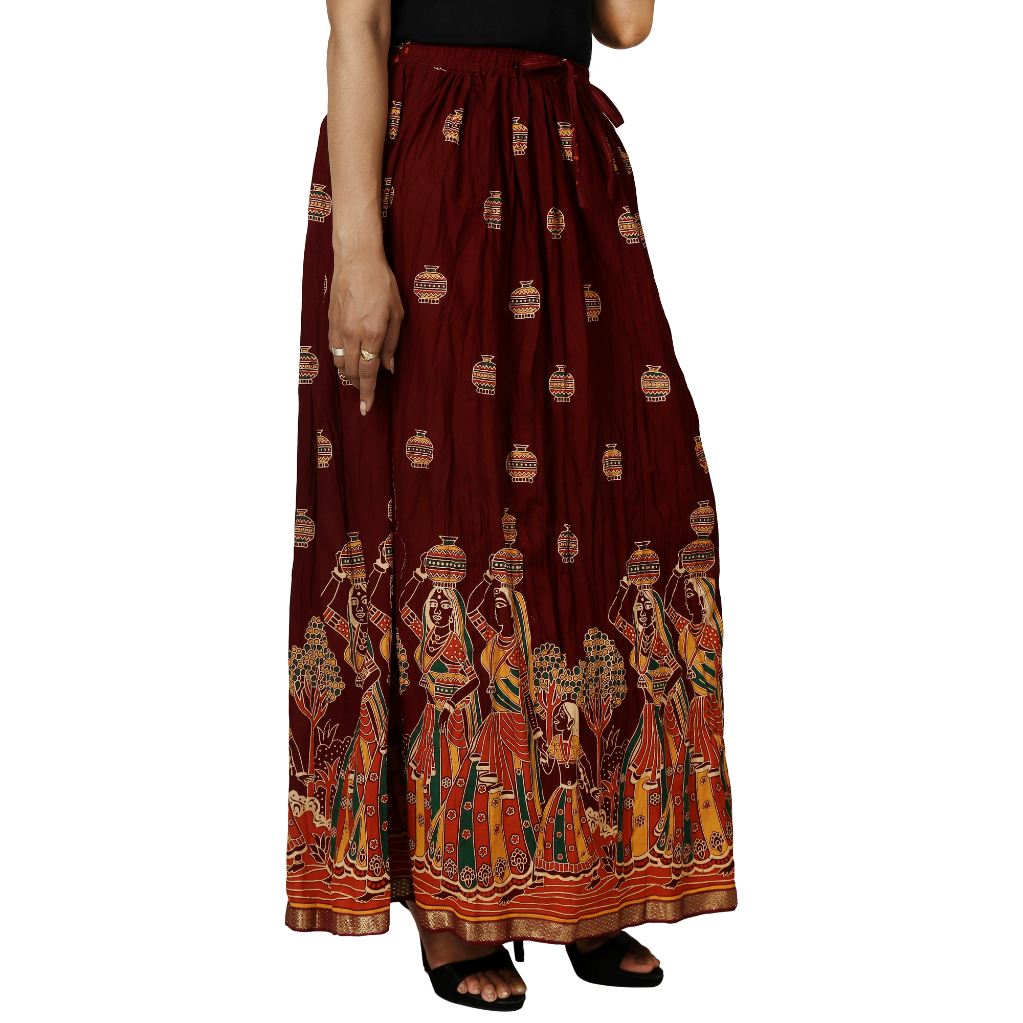 Buy Decot Paradise Women's Rajasthani Printed Skirt Maroon Rajasthani ...