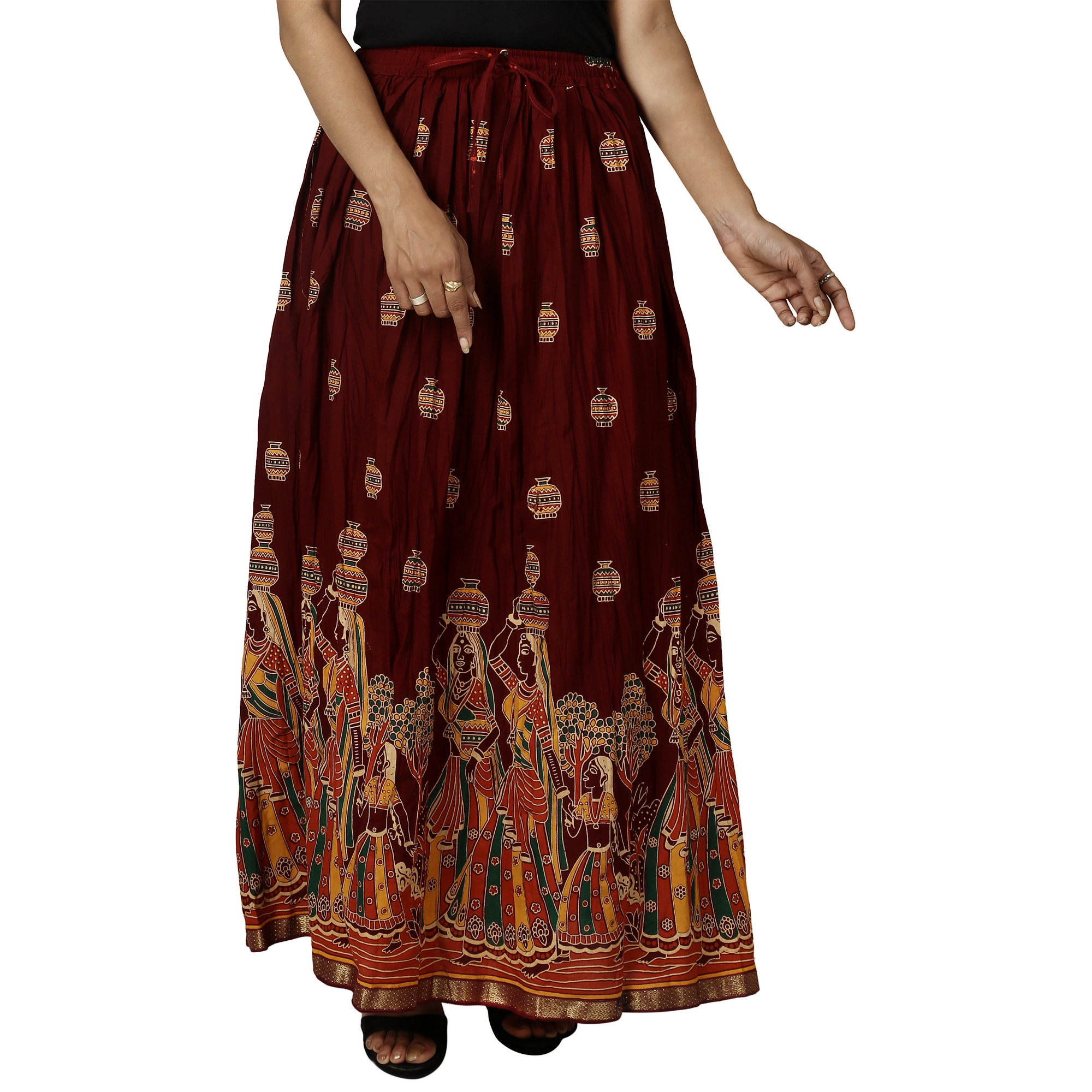 Buy Decot Paradise Women's Rajasthani Printed Skirt Maroon Rajasthani ...