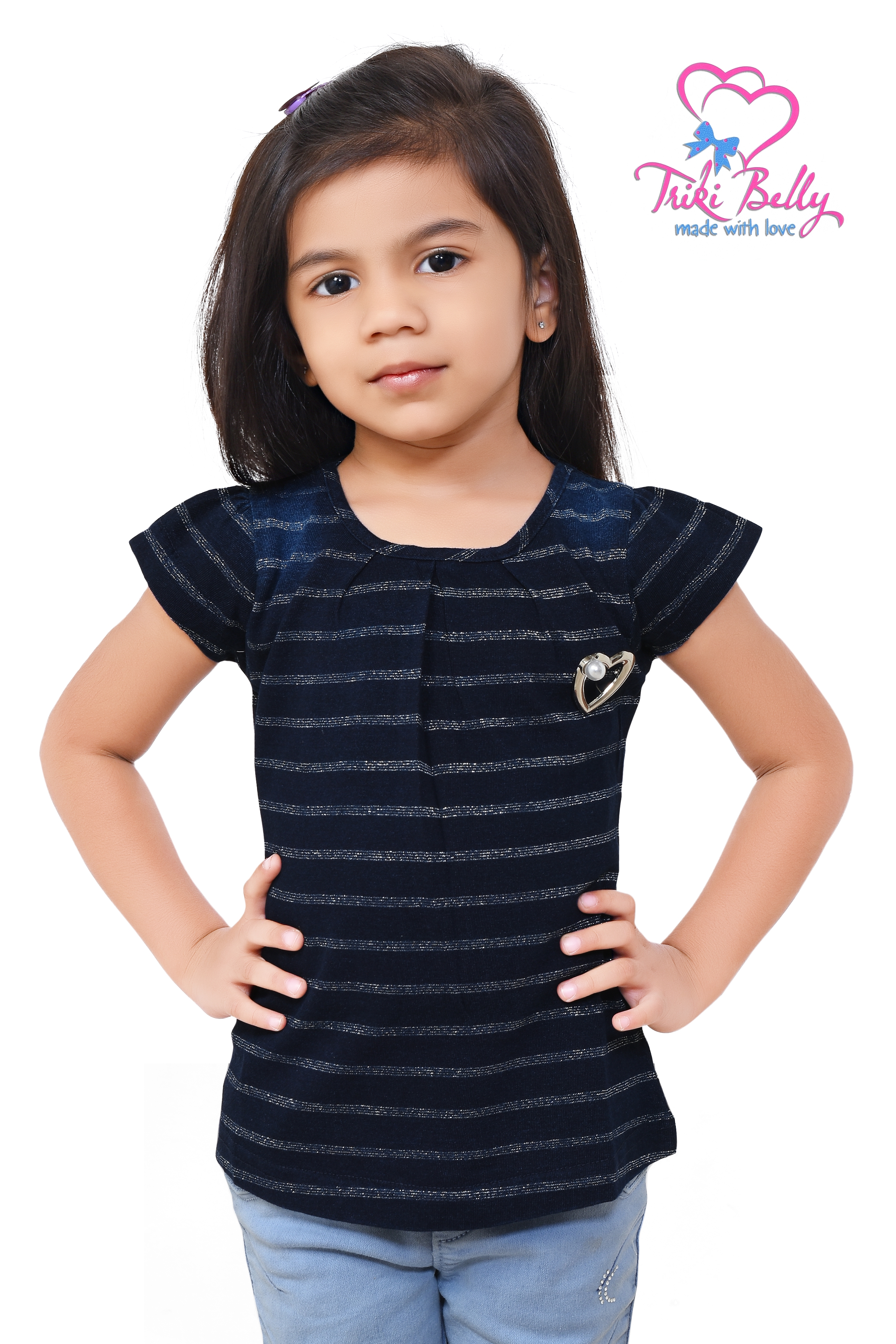 Triki Indigo Strip Girls Top Size 22 Age 3 4 yrs