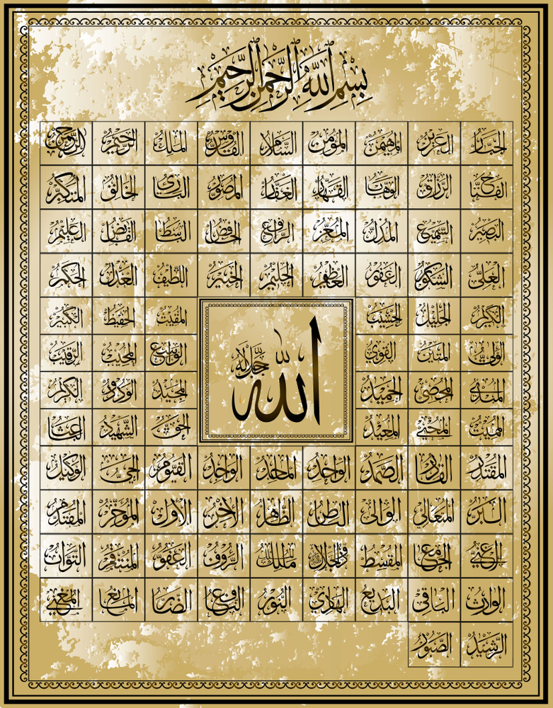 Buy 99 names allah Islamic, poster 12x18 Inch by 5 Ace |Sticker Paper ...
