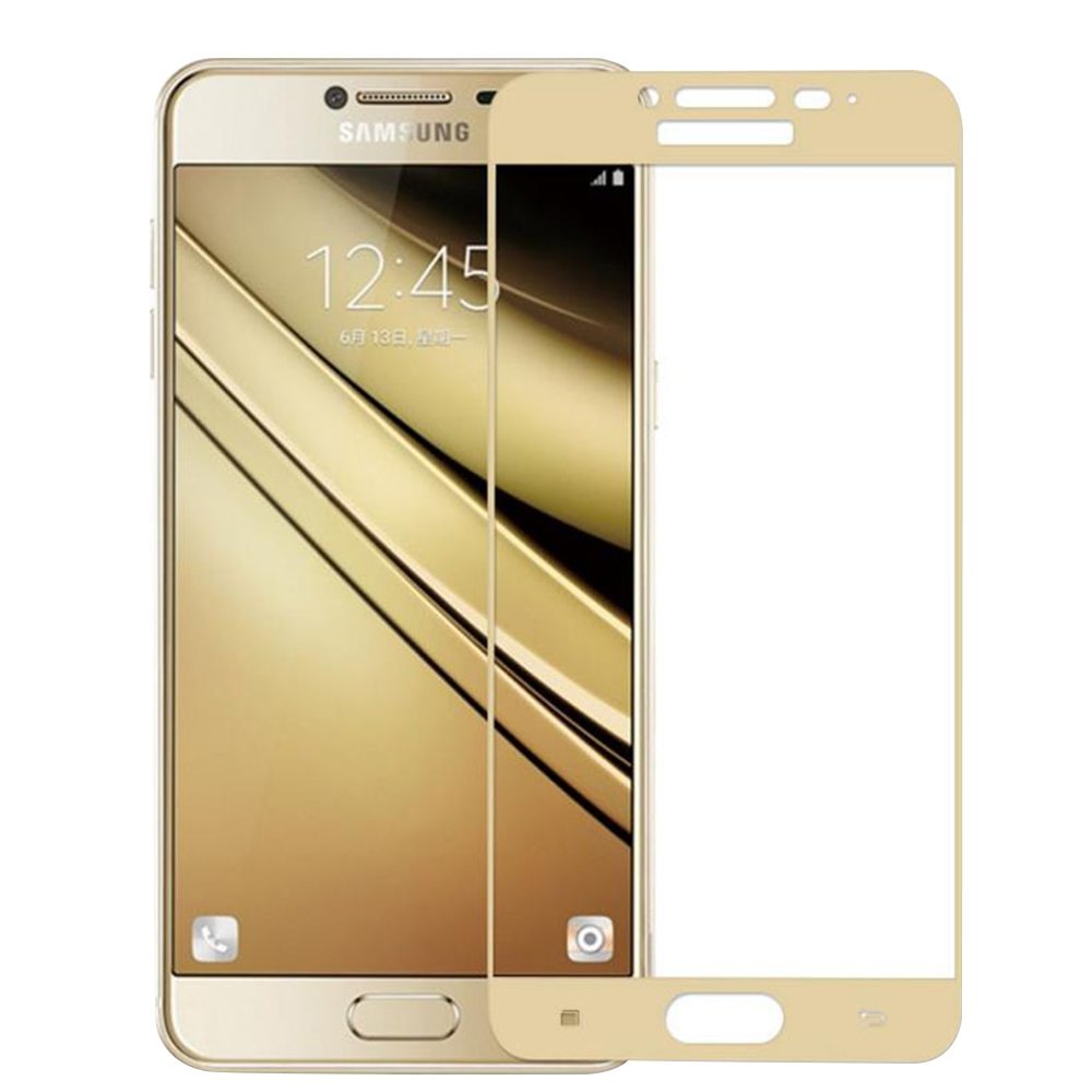 Samsung Galaxy C9 Pro Full Screen Rose Gold Color Tempered Glass Screen Guard, Geocell Premium Full Screen Color Temper