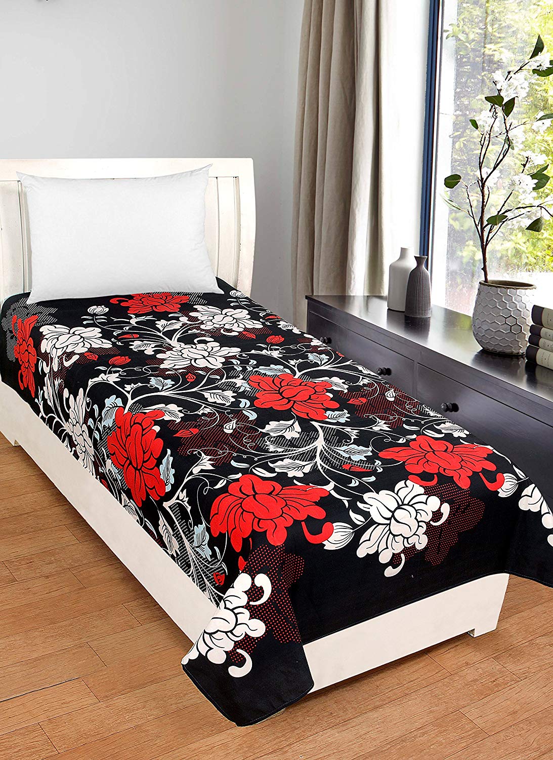 Buy SHAKRIN Glace Cotton Single Bedsheet Cum Topsheet Without Pillow Cover ColorBlackRed