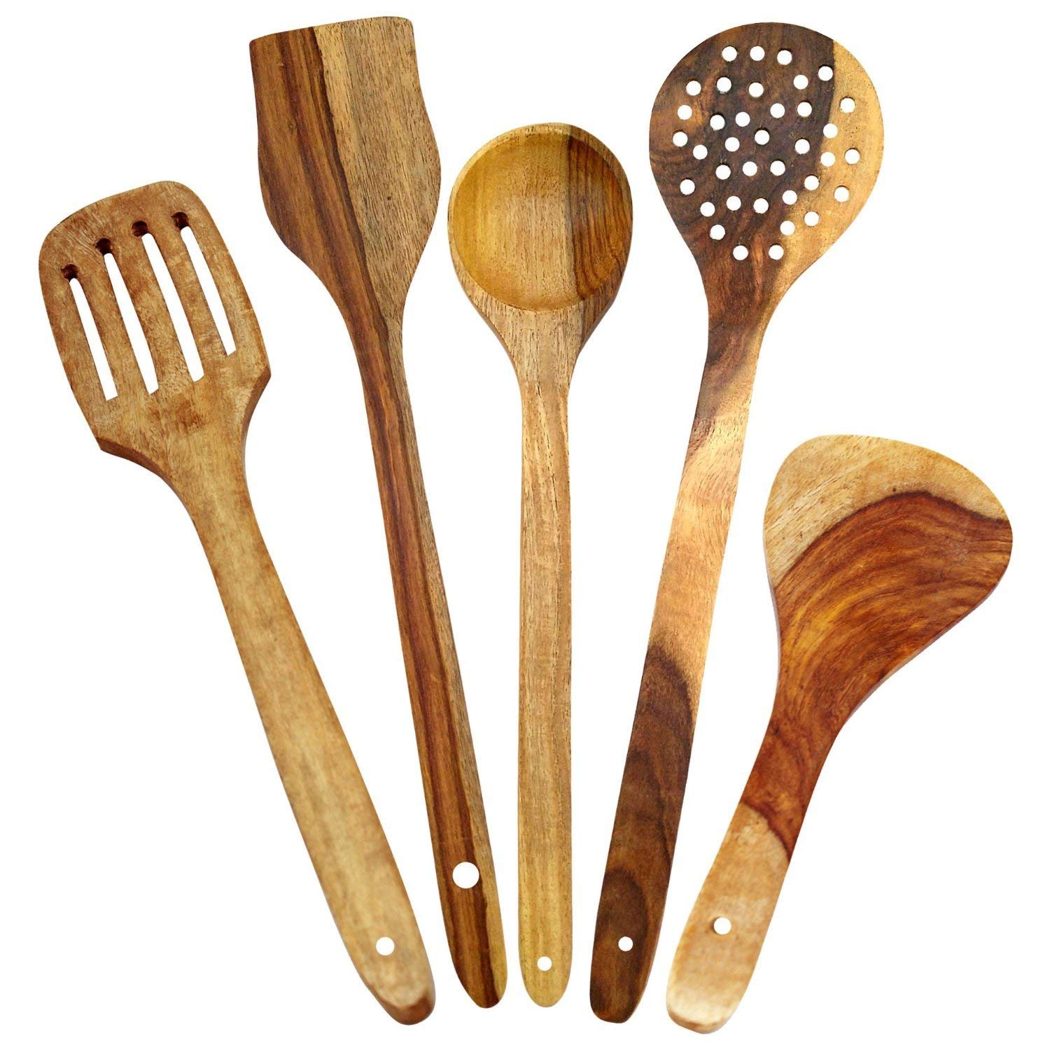 Buy Combo Of 5 Cutlery Brown Wooden Skimmer Spoons Online Get 82 Off