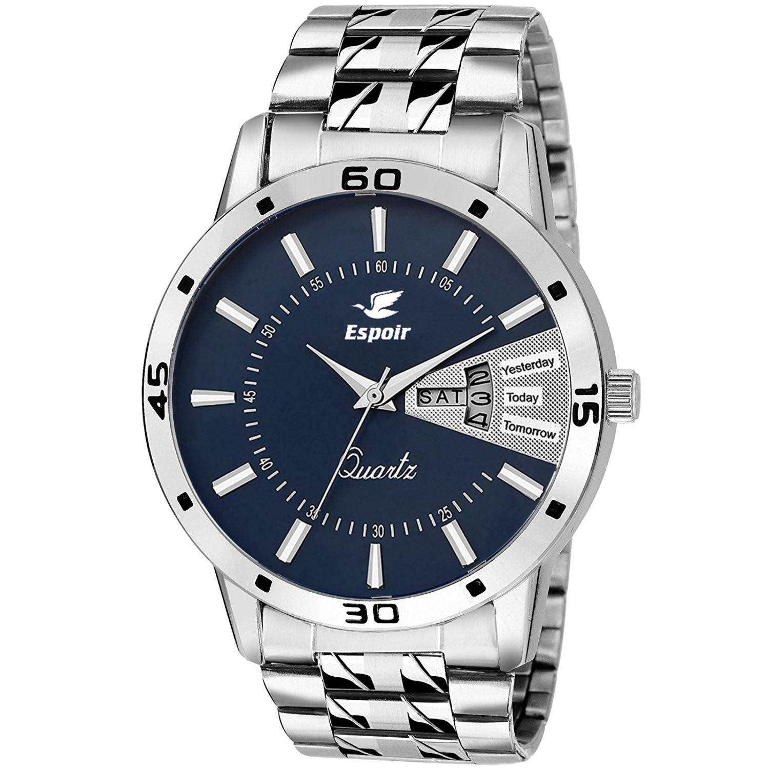 Espoir Blue Round Dial Silver Metal Strap Analog Casual Watch For Men