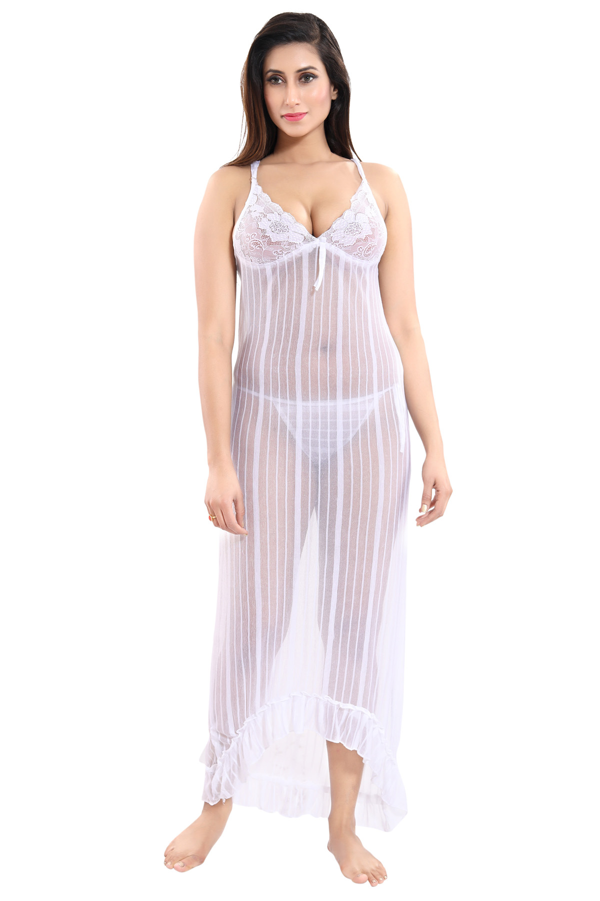 Buy Be You White Power Net Women Nighty Night Dress With Panty Online