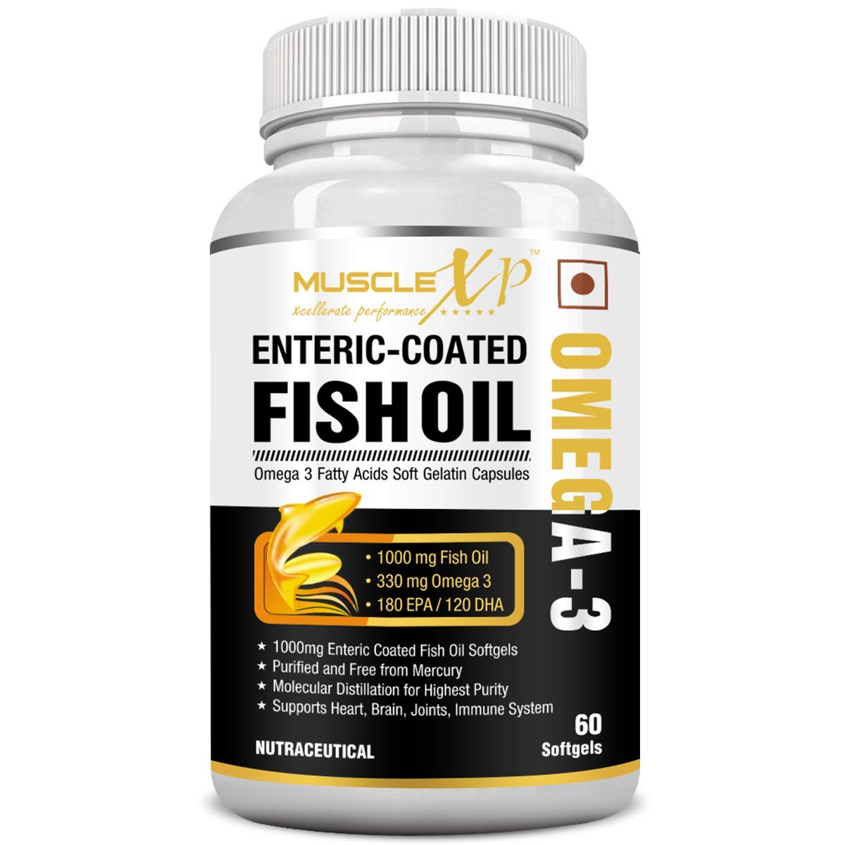 Buy MuscleXP Omega 3 Fish Oil 1000 mg (180mg EPA and 120mg DHA) 60