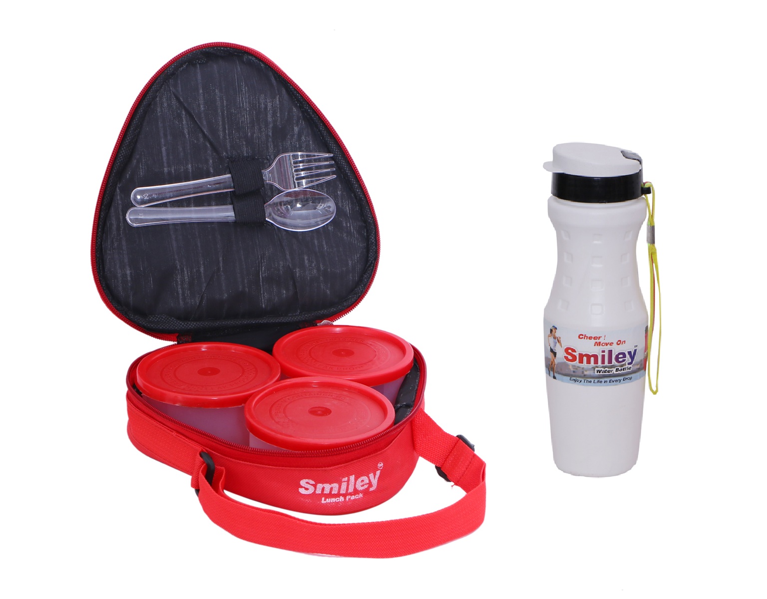 Buy Combo Triangle Red with Red Dhakkan Water Bottle White 3 Steel ...