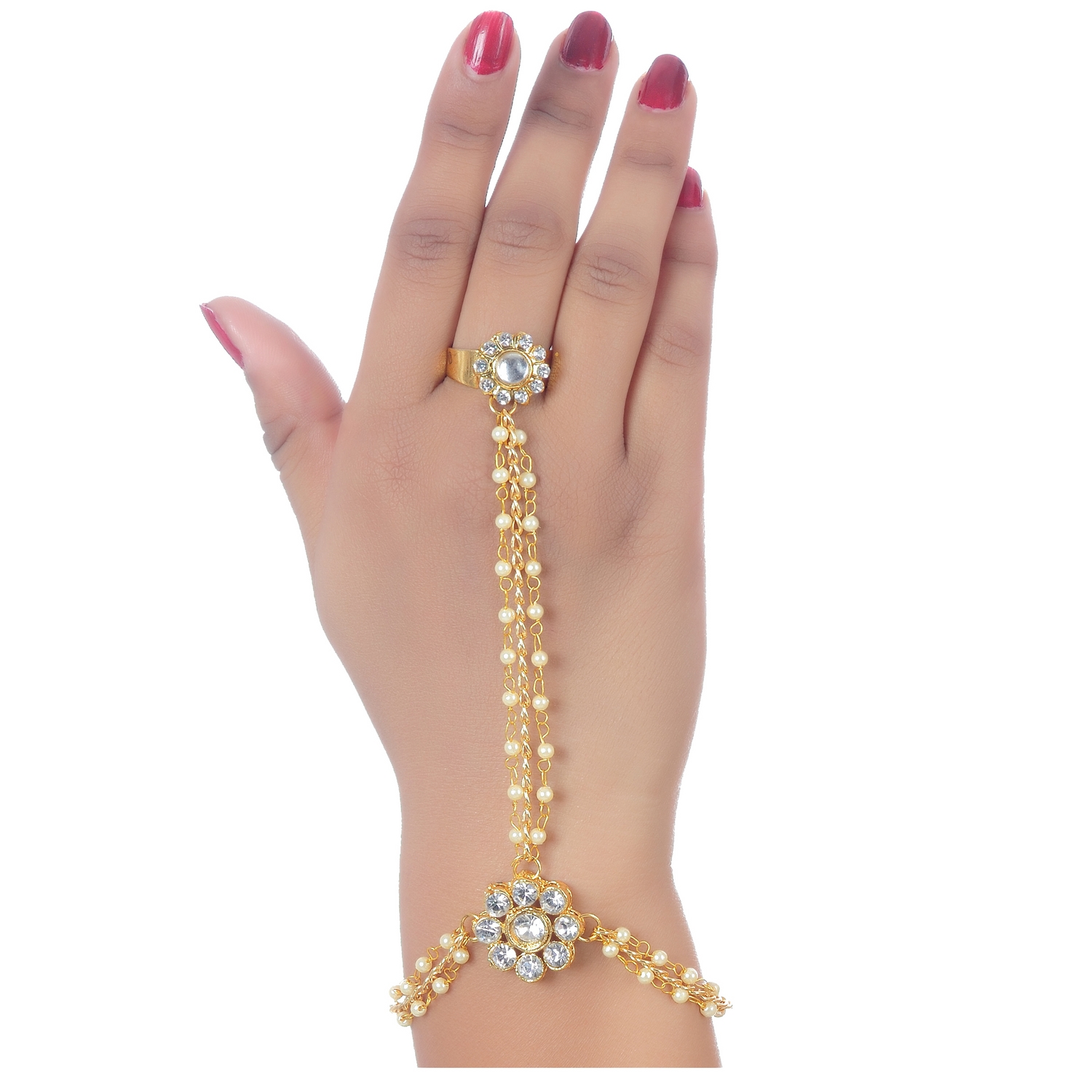Buy Lucky Jewellery Elegant White Color Gold Plated Stone Hand Bracelet ...
