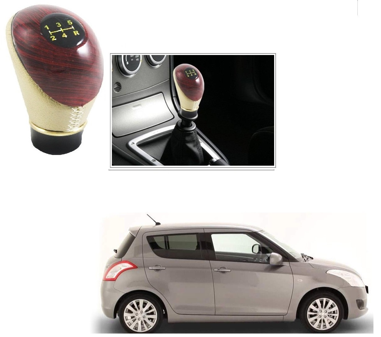 Buy Auto Addict Leatherette Wooden Finished Gear Knob Beige Car Gear