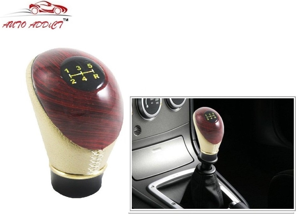 Buy Auto Addict Leatherette Wooden Finished Gear Knob Beige Car Gear