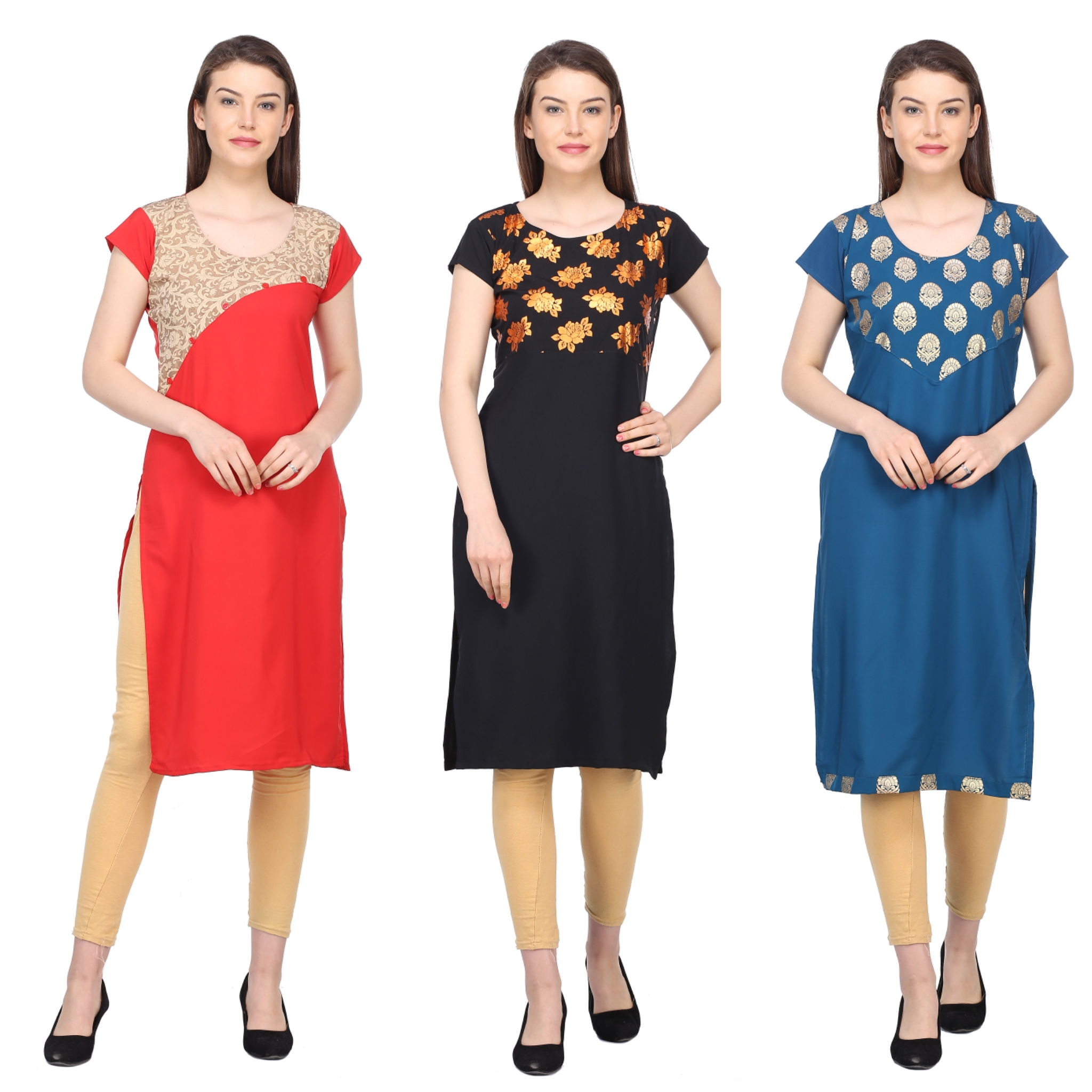 Buy Aiza collection Multicolor crepe Foil Designer Stitched Women Kurti ...