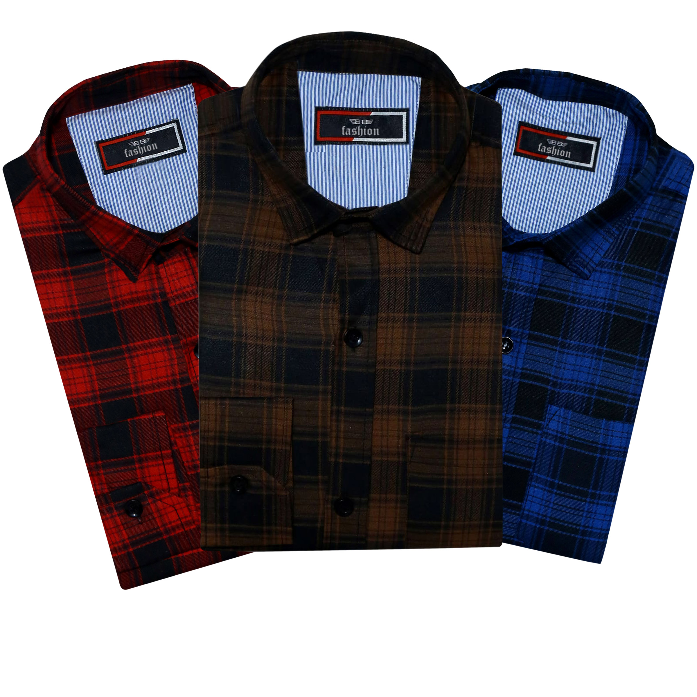 Spain Style Men Checkered Casual Slim Fit Multicolor Shirts Pack of 3