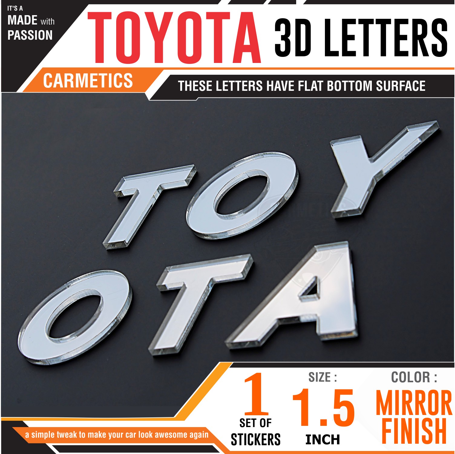 Buy CarMetics TOYOTA 3d letters 3d stickers decals emblem 3d logo for ...