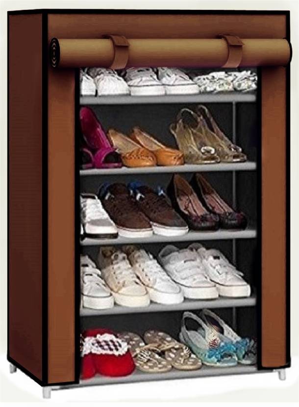 Caxon Fancy Modern 5 Layer Storage Metal Collapsible Shoe Stand Brown, 5 Shelves